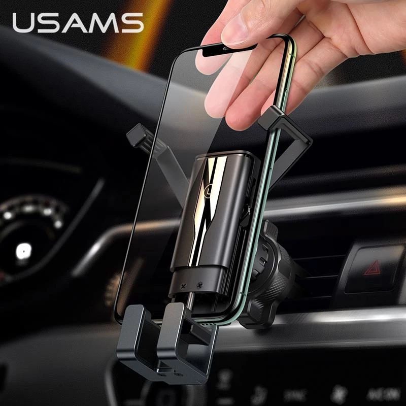 USAMS Car Phone Holder 4.7-7 Inches Universal Phone Stand in Car Gravity Smartphone Holder Air Vent Clip Mount GPS Support for iPhone Xiaomi Samsung