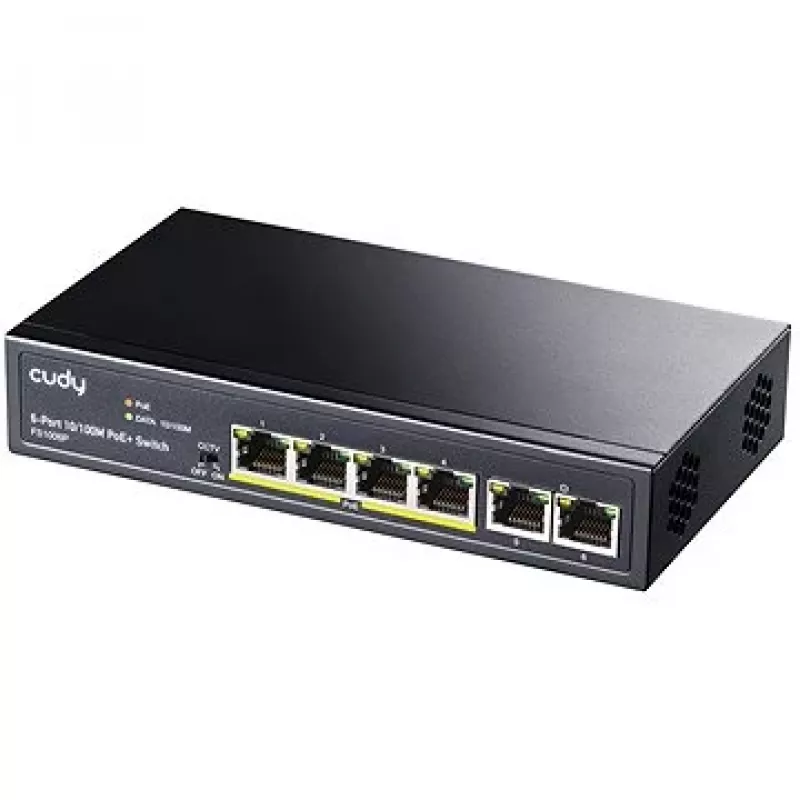 Network switch Cudy FS1006P Fast Ethernet 6-port (4 PoE, 1 PoE+) 10/100 Mbps, 1.2 Gbit/s bandwidth, metal housing, rack/wall mount