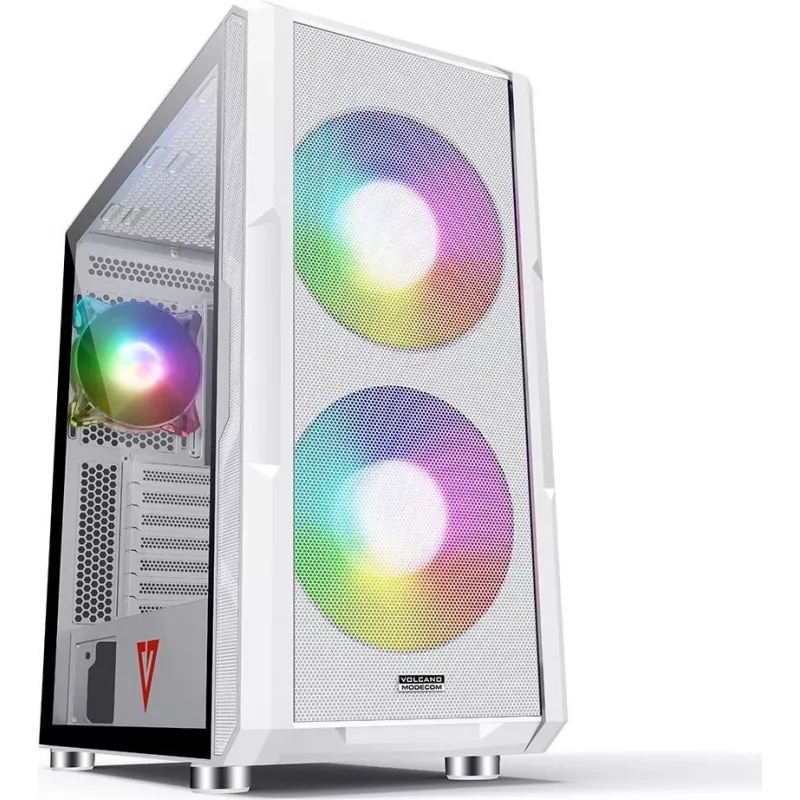 PC Case MODECOM AMIRANI ARGB Midi Tower White — ATX/ITX, 35 cm GPU, 16.5 cm CPU cooler, 2x200 mm fans