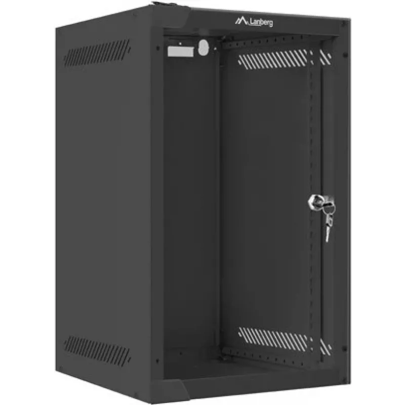 Lanberg WF10-2309-10B 9U 10-Inch Wall-Mount Rack Cabinet, 469x280x310 mm, Black, IP20, Glass Door, 20 kg Load