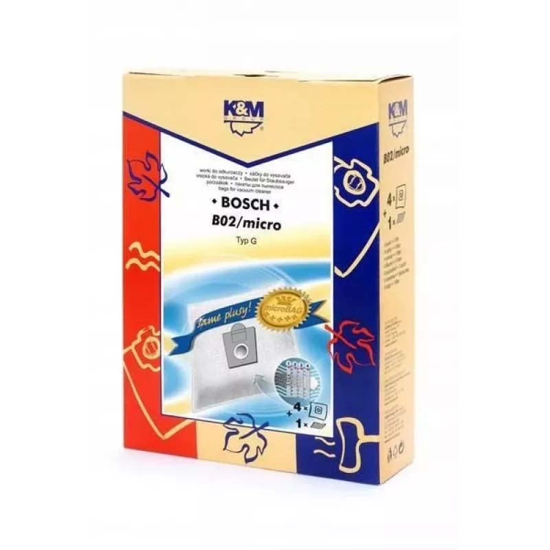 Vacuum bags 4 pcs by km, model KM-B02 — replacement microfilter bags for compatible vacuum cleaners (Damaged Box)