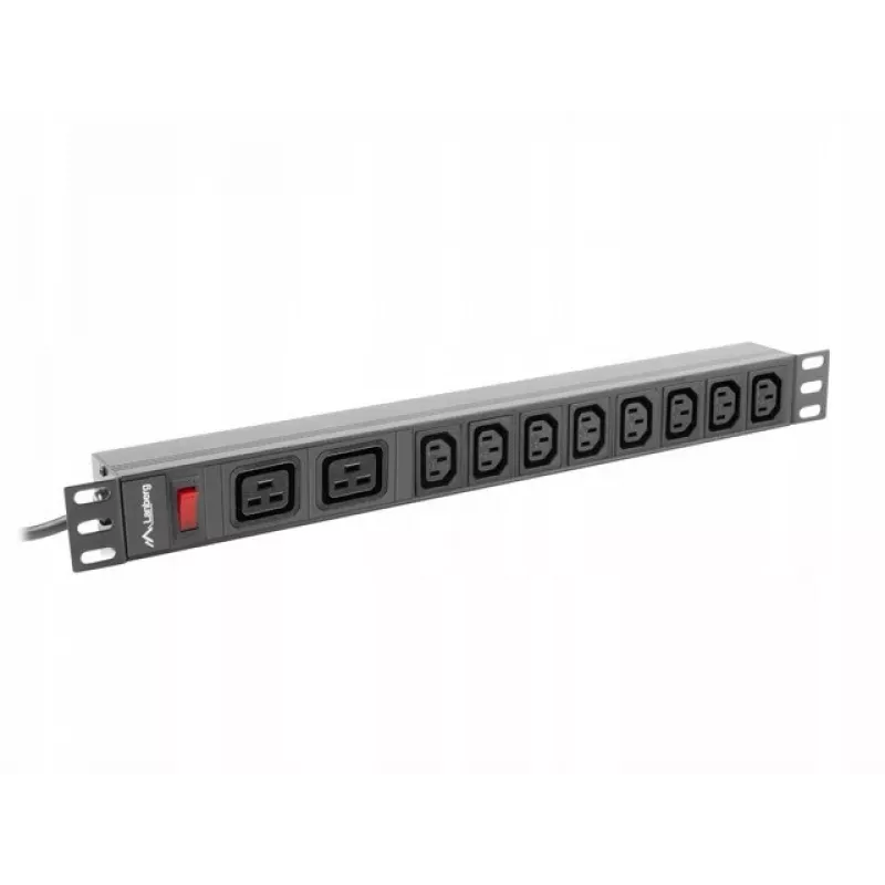 Rack-mount Power Distribution Unit LANBERG PDU-02I1908I-0200-C20-BK — 1U, 10×C13, 16A, 2 m cable, 19 inch
