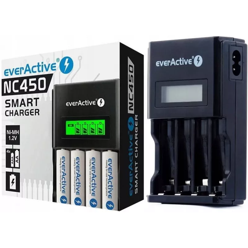 Battery charger everActive NC450B — 4‑cell AAA charger, 110/230V AC, black