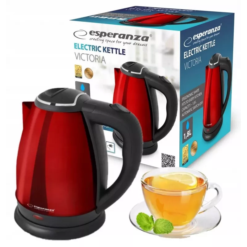 Electric kettle ESPERANZA EKK113R 1.8 L 1800 W stainless steel with automatic shut-off and boil-dry protection