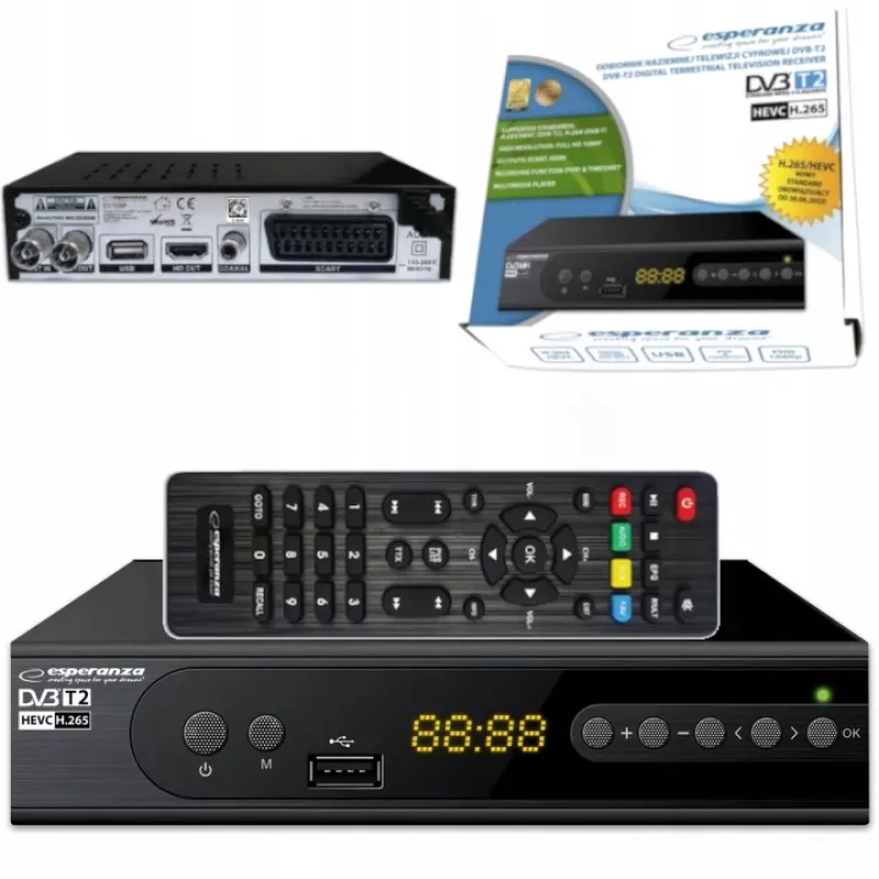 Set-top box ESPERANZA EV106R cable tuner DVB-T2 / HEVC H.265, HDMI, USB, PVR, Dolby Digital, 174–790 MHz, black