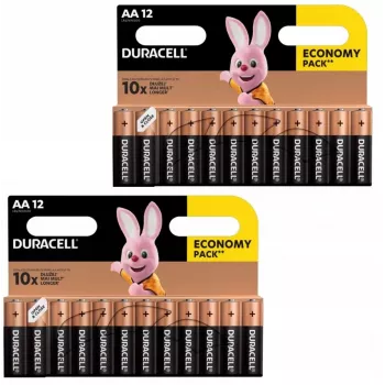 Duracell alkaline AA (LR6) batteries pack — 24 cells, single-use