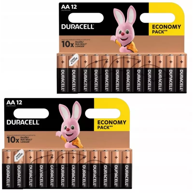 Duracell alkaline AA (LR6) batteries pack — 24 cells, single-use