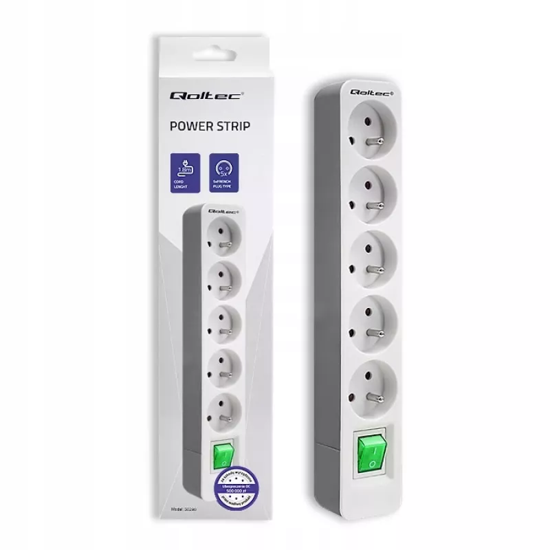 Power Extension Qoltec 50290 1.8m 5 AC Outlets Indoor White