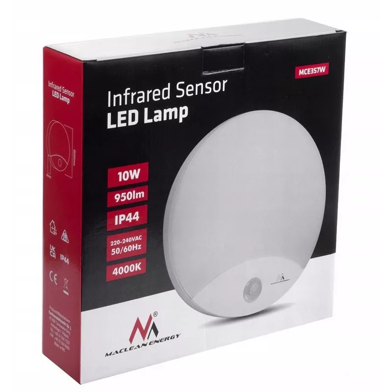 Wall LED lamp MACLEAN MCE357W with IR motion sensor, white, outdoor/indoor