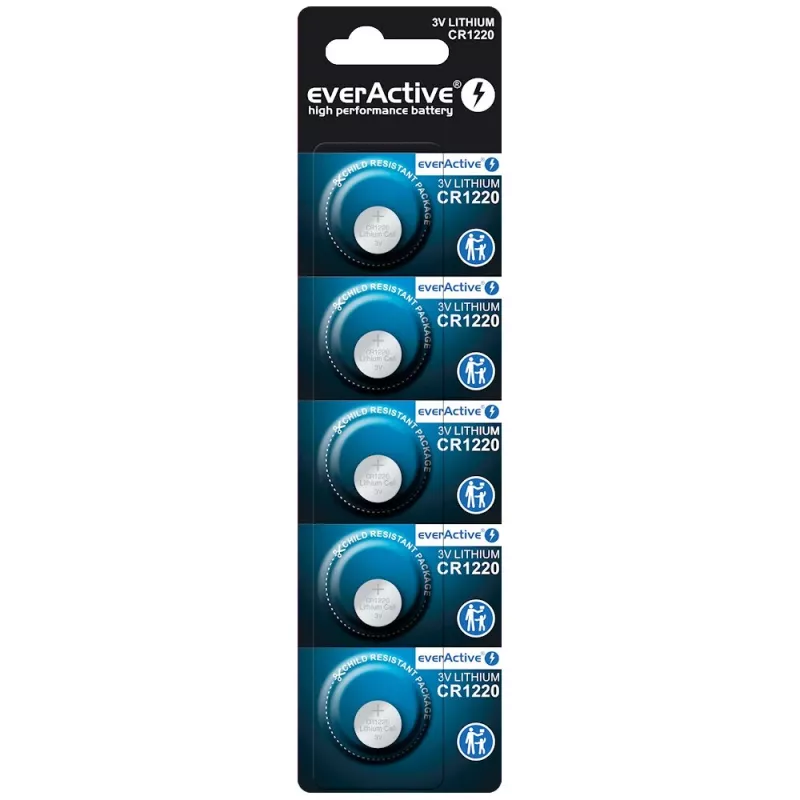 Button lithium battery everActive CR1220 — 3V, 40 mAh, 12.5×2 mm, single-use, 5 pcs