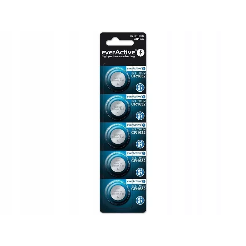 Battery everActive CR1632 lithium single‑use button 3 V — 5 pcs, 16 mm × 3.2 mm
