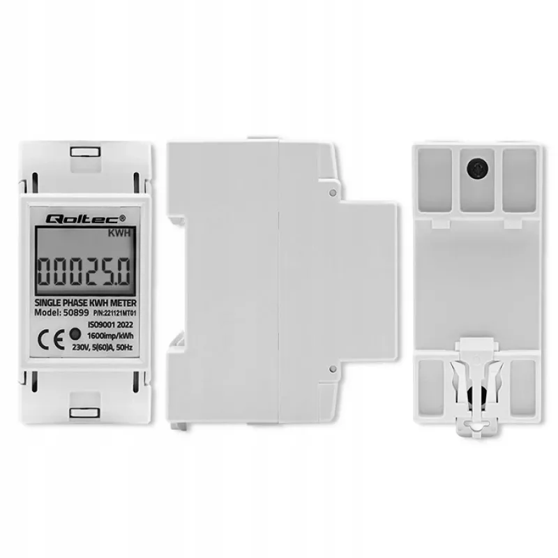 Single-phase energy consumption meter QOLTEC 50899 230 V 50 Hz, 5(60)A, Class 1.0, LCD