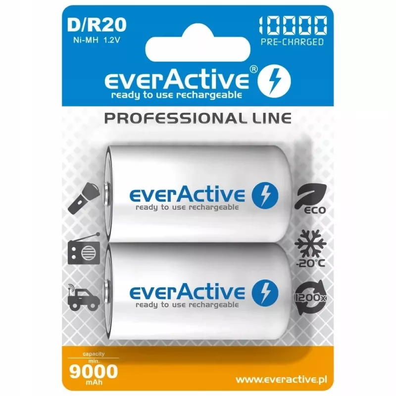 Rechargeable battery everActive EVHRL20-10000 D NiMH 1.2 V 2 pcs