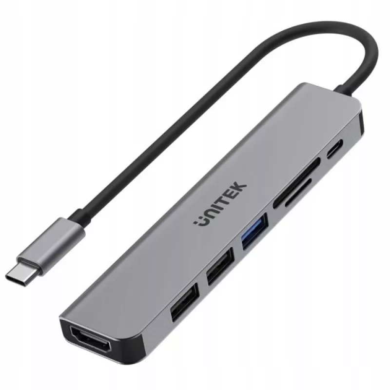 USB-C Hub Unitek 7in1 Aluminium PD 100W 5 Gbps — multiport adapter with Power Delivery