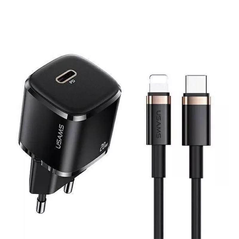 usams Phone Charger 1x USB-C T36 + Lightning PD — compact PD charger with USB-C and Lightning
