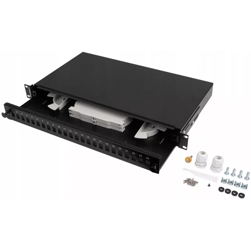 Lanberg 19 inch 1U Sliding Fiber Optic Patch Panel 24xSC Simplex/24xLC Duplex Black with Accessories