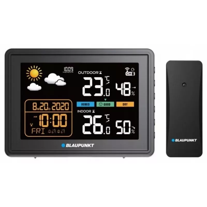 Weather station BLAUPUNKT WS30BK with wireless outdoor sensor, color LCD, clock, alarm, barometer, °C, 1 sensor