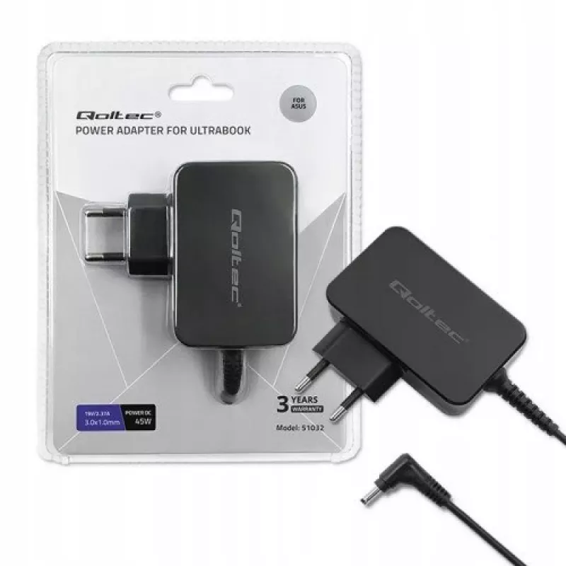 Power Adapter Qoltec 51032 45W Indoor Black for Laptop