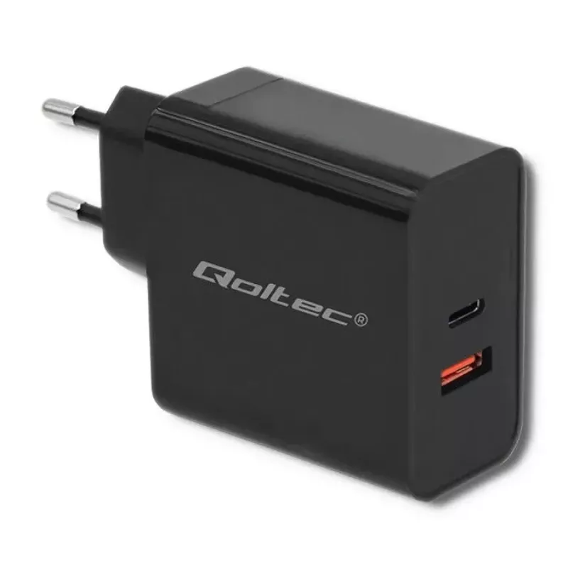 Power adapter QOLTEC 51716 — AC 220–240V to 20V 3A (63W), black, indoor universal charger