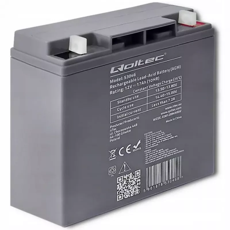 Qoltec 53046 AGM battery 12 V 17 Ah, max 255 A