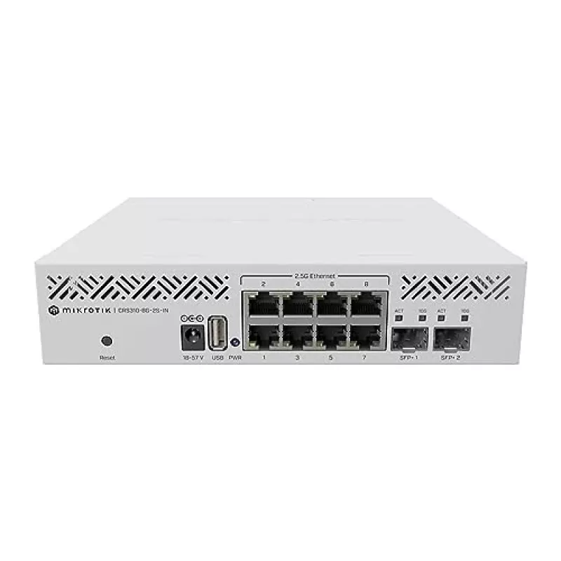 Managed L3 switch MikroTik CRS310-8G+2S+IN — 8× 2.5G RJ-45, 2× SFP+, PoE, 1U rack-mount, White