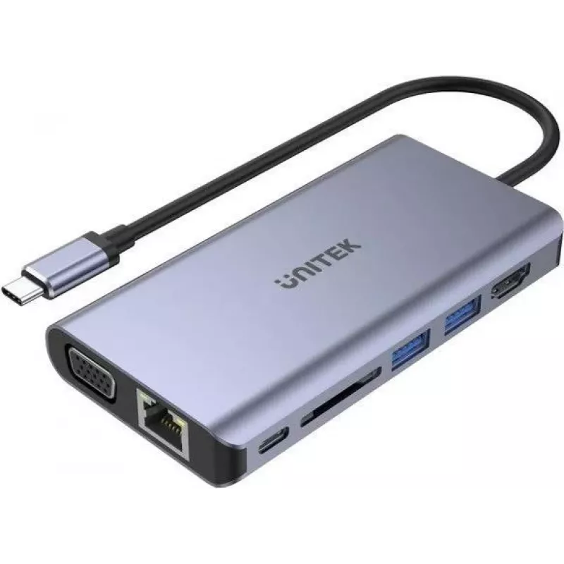 UNITEK uHUB O8+ Wired USB 3.2 Gen 1 Type-C Grey 100W Power Delivery