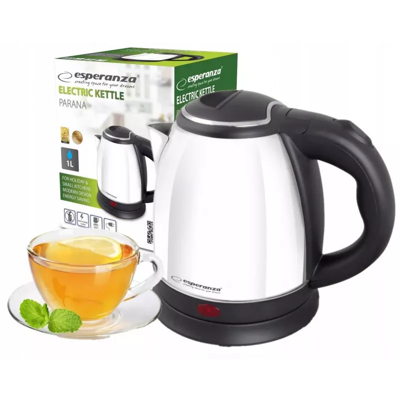 Esperanza EKK128W Parana electric kettle, 1.0 L, 1350 W, cordless, stainless steel, white