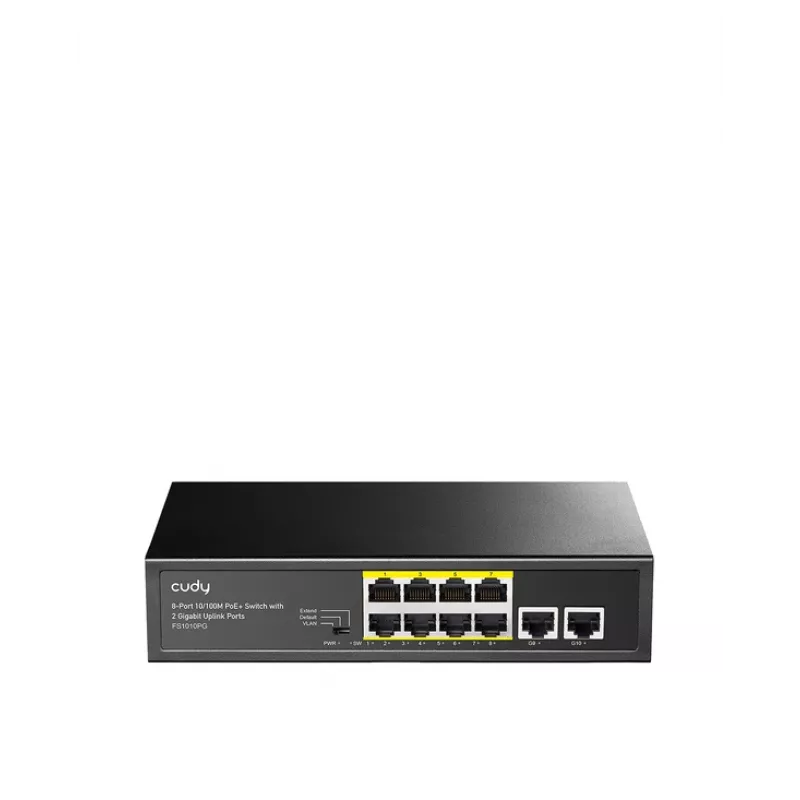 Network switch Cudy FS1010PG — 10/100 Mbps, 8 PoE ports, 2 uplink, 120W PoE budget, metal housing