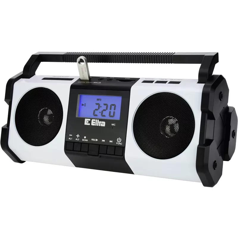 Portable radio Eltra MAJA — white, compact design, battery or mains powered