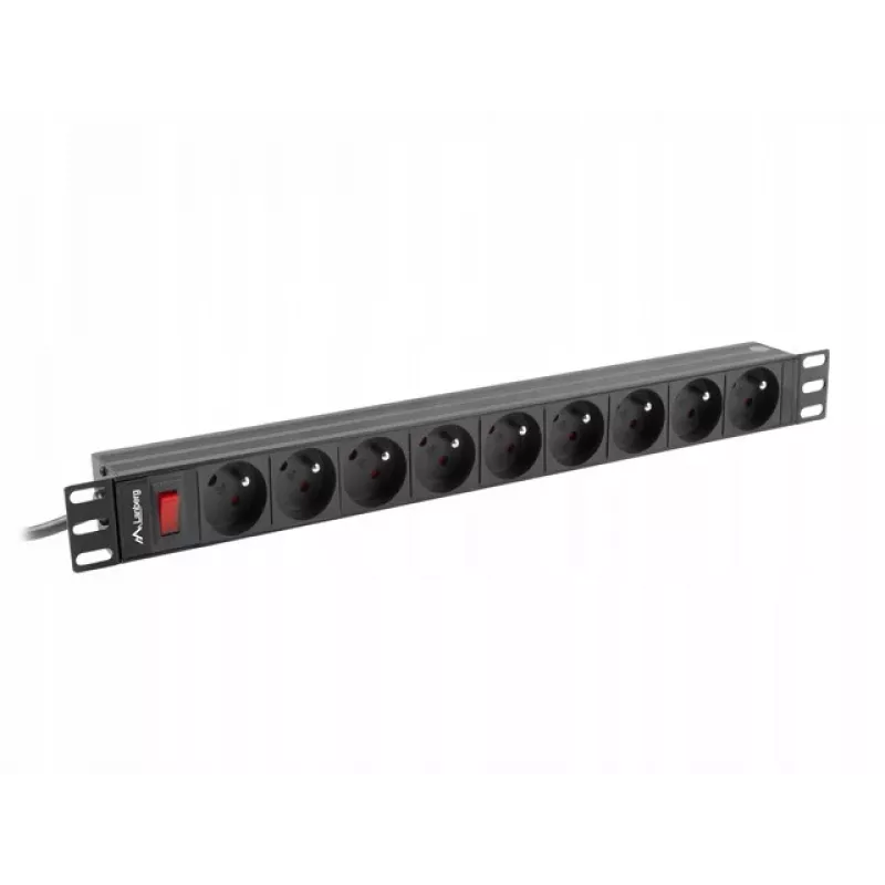 Power Distribution Unit LANBERG PDU-09E-0300-BK — 9x Type E outlets, 16 A, 220–250 V, 3 m cable, 1U rack, 19 inch