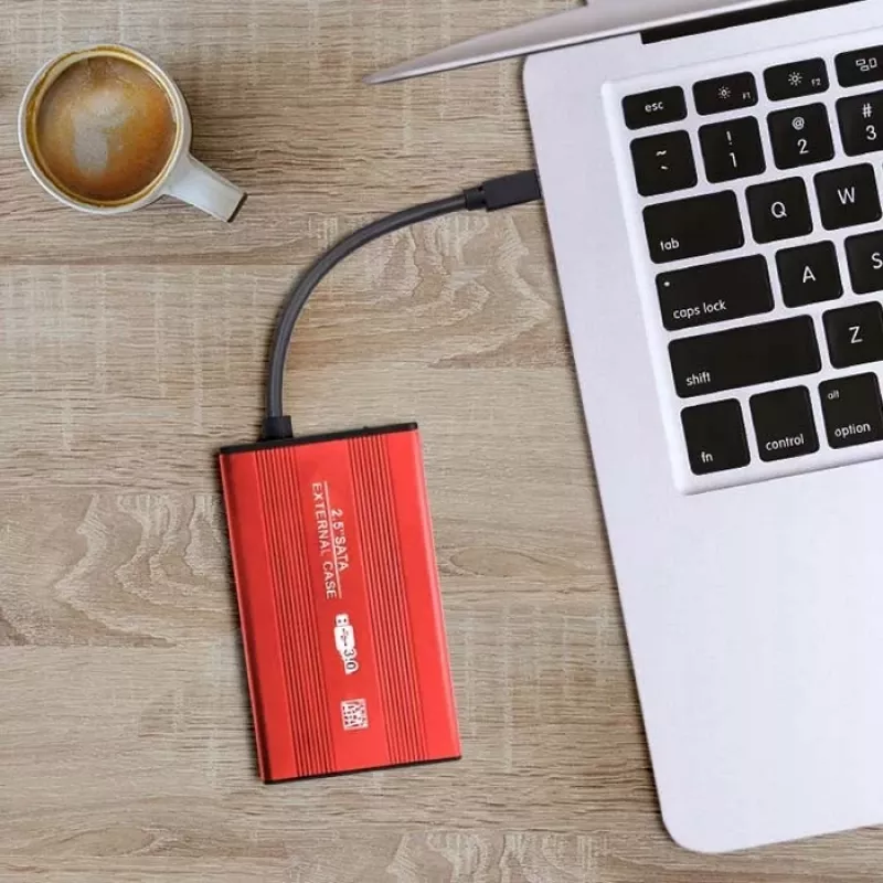 HDD/SSD enclosure QOLTEC 51860 for 2.5 inch SATA III drives, USB Type-A, 5 Gbit/s, aluminium, red