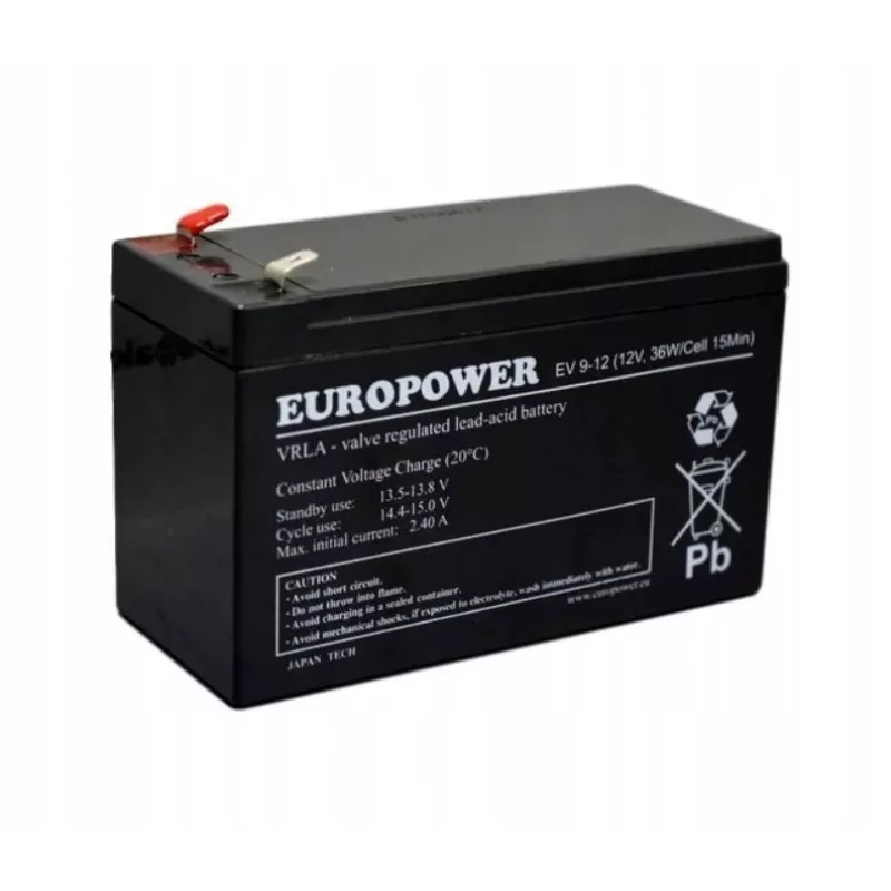 Lead-acid sealed battery europower EV 12-9 — 12 V 9 Ah for UPS and backup power