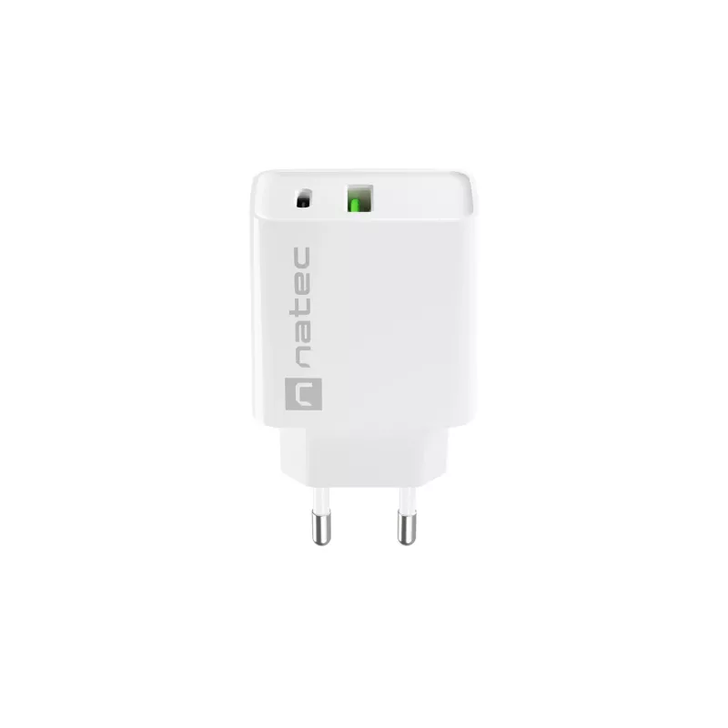 Indoor AC Fast Charging Charger NATEC RIBERA 12V 20W USB-C PD 3.0 + USB-A Samsung AFC White