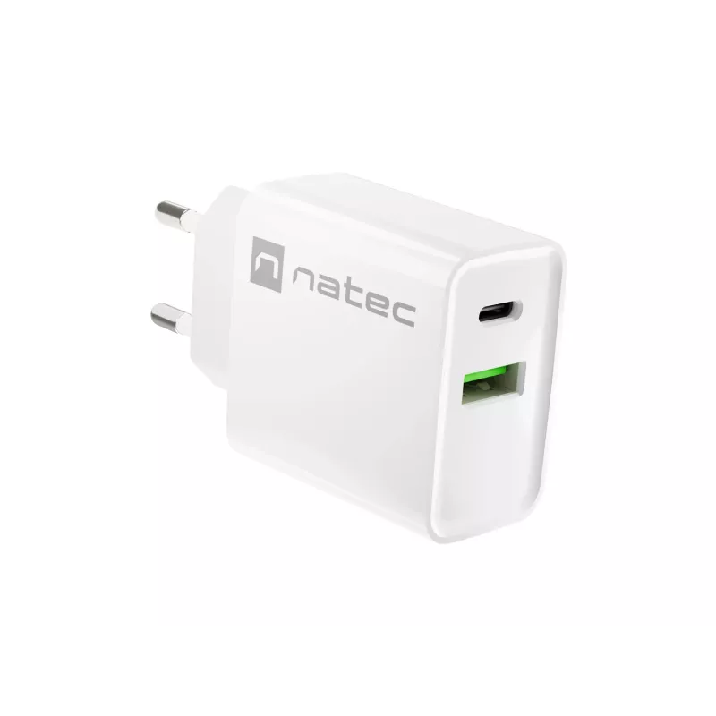 Indoor AC Fast Charging Charger NATEC RIBERA 12V 20W USB-C PD 3.0 + USB-A Samsung AFC White