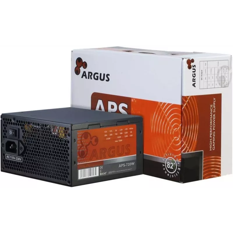 INTER TECH Argus APS-720W - Power Supply Units (115-230 V, 20+4 Pin ATX, 47-63 Hz, 12V1,+12V2,+3.3V,+5V,+5Vsb,12V, Active, ATX, Black)