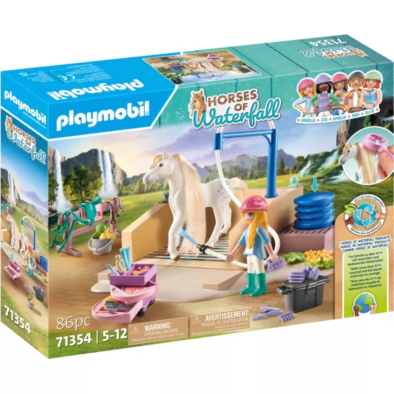 Playmobil Horses of Waterfall - Washing Station with Isabella and Lioness - Pretend Play & Imaginative Play for Ages 5 to 10 - Fat Brain Toys