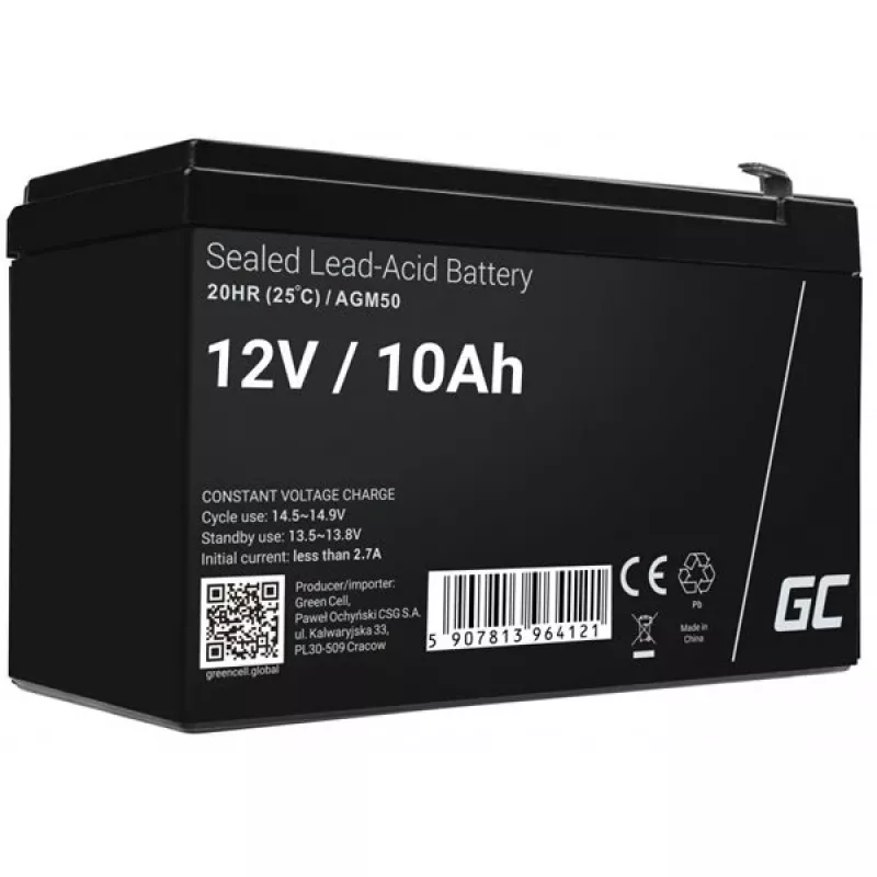 UPS battery Green Cell AGM50 12 V 10 Ah VRLA AGM, 65×151×95 mm, 2.45 kg, black
