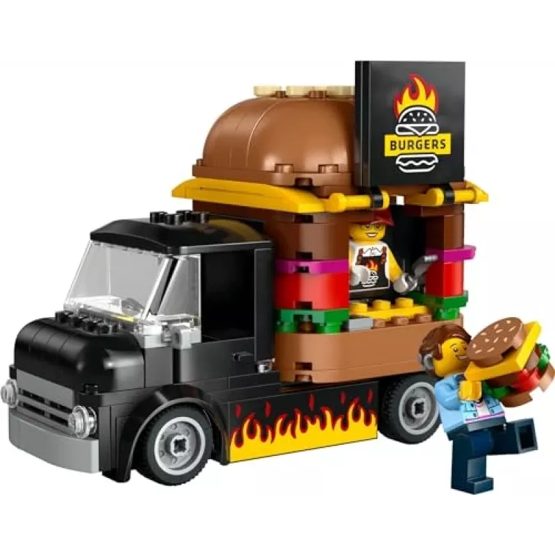 LEGO City Burger Van Food Truck Toy for 5 Plus Year Old Boys & Girls Vehicle Building Toys Kitchen Playset with Vendor Minifigure and Accessories