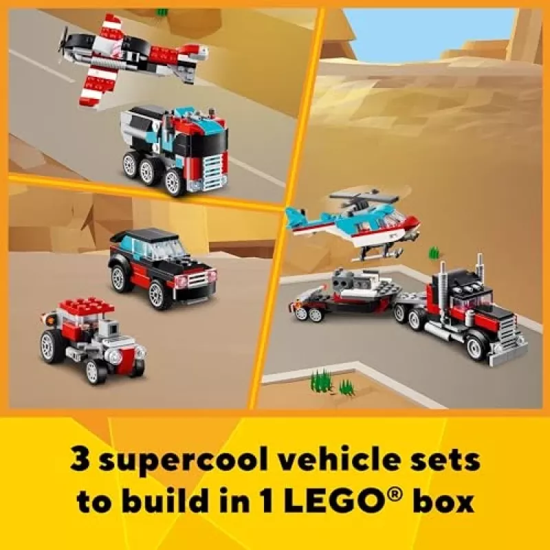 LEGO Creator 2-in-1 Flatbed Truck with Helicopter set 31146, convertible build for kids