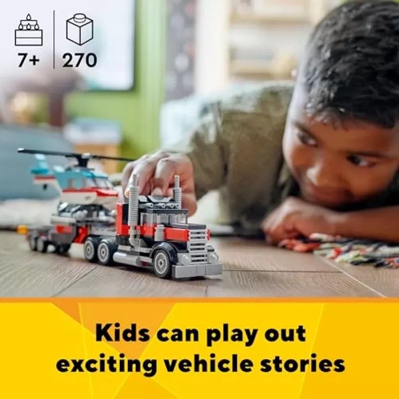 LEGO Creator 2-in-1 Flatbed Truck with Helicopter set 31146, convertible build for kids