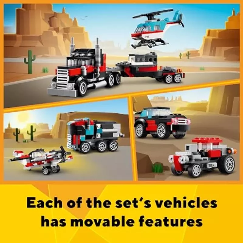 LEGO Creator 2-in-1 Flatbed Truck with Helicopter set 31146, convertible build for kids