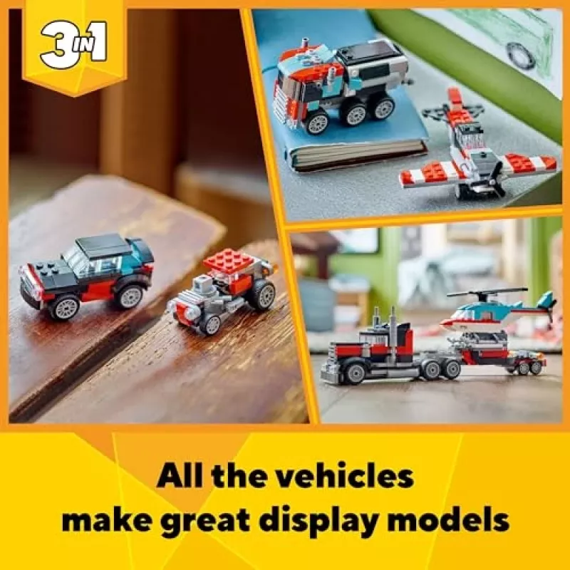 LEGO Creator 2-in-1 Flatbed Truck with Helicopter set 31146, convertible build for kids