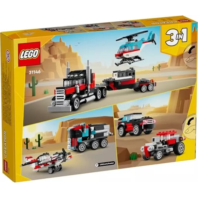 LEGO Creator 2-in-1 Flatbed Truck with Helicopter set 31146, convertible build for kids