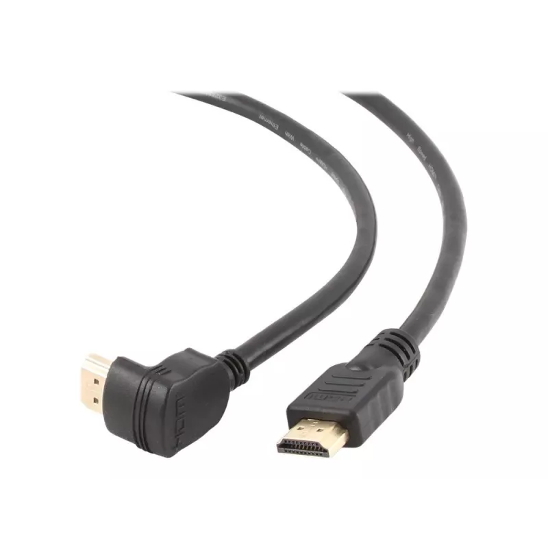 HDMI v2.0 90 degrees male to straight male connectors cable, 19 pins gold-plated connectors, 1.8m, bulk package