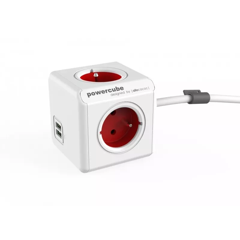 Allocacoc PowerCube Extended USB 1.5 m Power Strip, Red