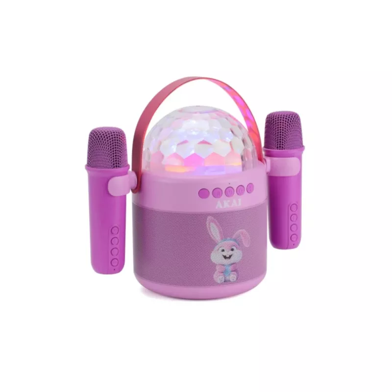 AKAI JoyBox Kids Karaoke Set with Bluetooth, USB, MicroSD, AUX, FM Radio, RGB Lights, Voice Changer, Wired Microphone, Rechargeable 1200mAh Battery, 5W RMS