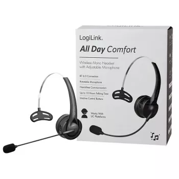 LogiLink BT0075 Bluetooth 6.0 Mono Headset with Flexible Microphone, Black