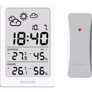 SENCOR Multifunctional Station SWS 2300 W - Weather Station with Clock, Alarm, and Outdoor Sensor
