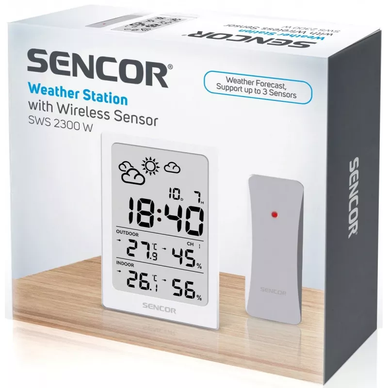 SENCOR Multifunctional Station SWS 2300 W - Weather Station with Clock, Alarm, and Outdoor Sensor