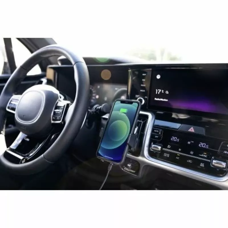 ANSMANN WiLine 15 Wireless Car Charger Mount - 15W Qi Fast Charging, Auto-Clamping, 360° Rotation, Black